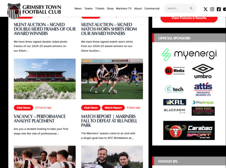Website banners on the GTFC homepage