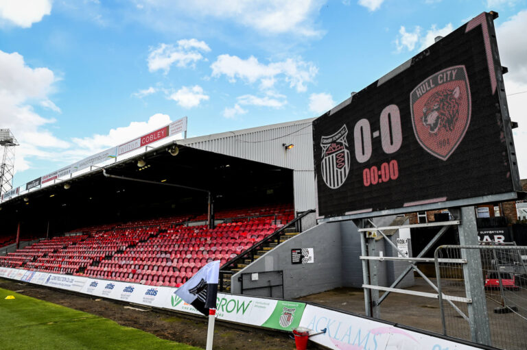 GTFC Scoreboard showing 0-0 for Grimsby Town FC vs Hull City